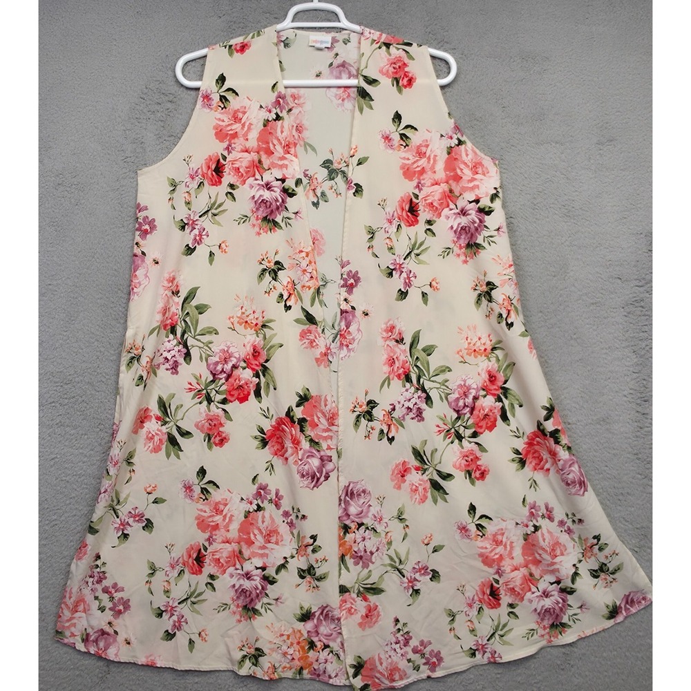 LuLaRoe Top Womens L White Open Front Floral Side Slit Oversized Boho Duster‎